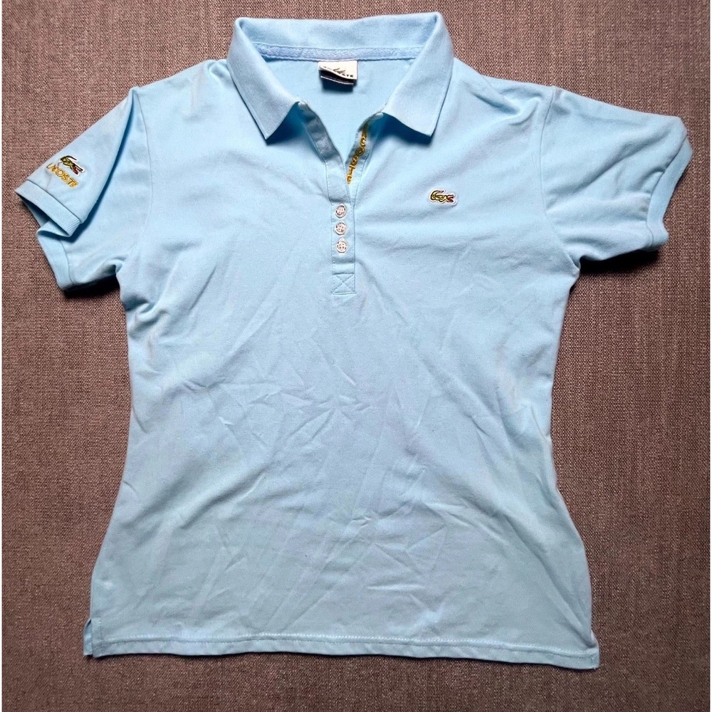 Lacoste Womens Blue Polo Shirt Size 48 Slim Fit Crocodile Logo Short Sleeve